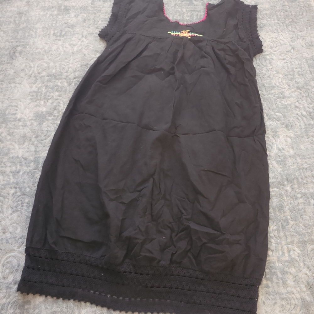 MEXICANA Black Dress with Colorful Embroidery Size L - Picture 4 of 5